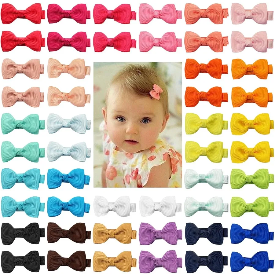 

CLLOT Baby Hair Clips 50 Pieces 25 Colors in Pairs Baby Girls Fully Lined Bows Hair Pins Tiny 2 Hair Bows Alligator Clips for G