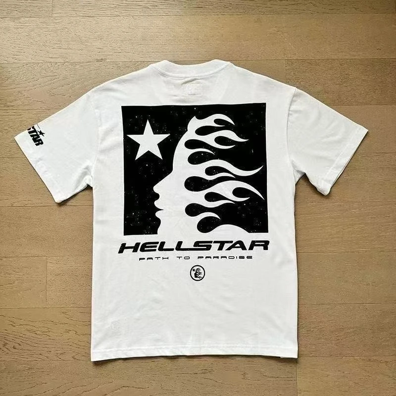 T-shirt tendance à imprimé étoile et flamme, style streetwear Y2K, unisexe, manches courtes, décontracté, hip-hop, toutes saisons