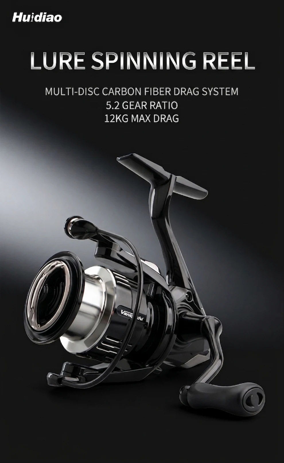 Huidiao Spinnrolle 5.2:1 mit Sanftem Wurfverhältnis, 5+1BB Kohlefaser-Bremsscheibe, 12kg/26,5lb Max Bremskraft für Barsch und Forelle – Detail 1
