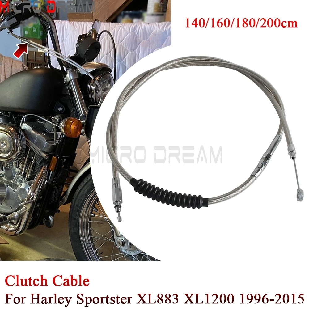 Cabo de embreagem trançado de aço inoxidável para motocicleta, 140cm-200cm, linha de embreagem para harley sportster xl883 xl1200 xl 833 1200 1996-2015