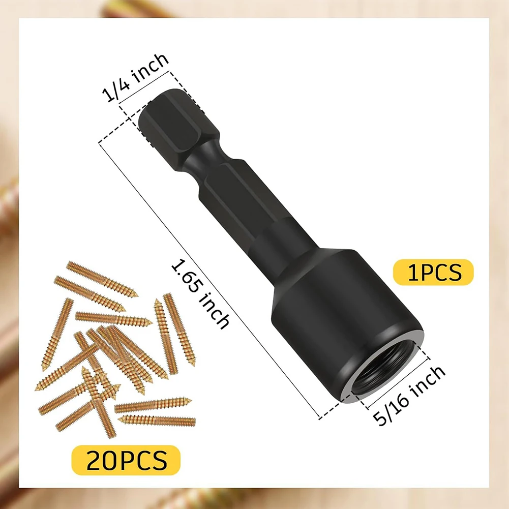 20 Pack Hanger Bolts with Driver Carbon Steel 5318 x 2 Inch Self Drilling for Secure Wood and Metal Furniture Fixing