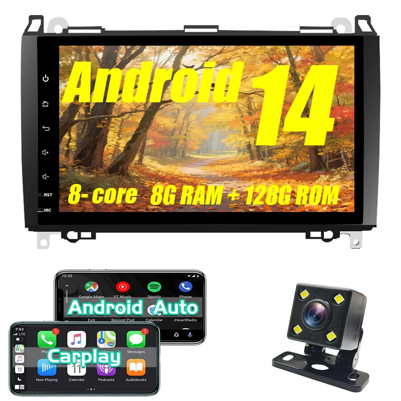 

Android car radio for Benz B200 2004-2012 stereo screen Carplay Android Auto Bluetooth GPS Navigation FM radio 9’ [64G/128G]