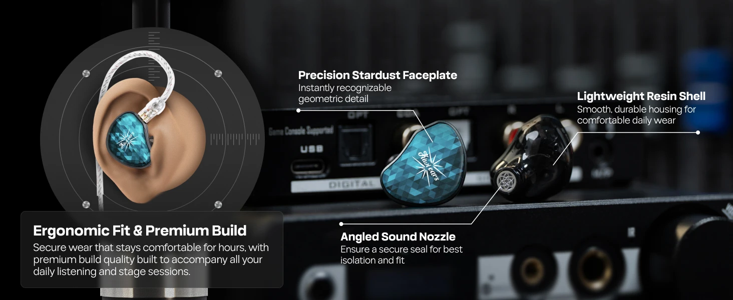 Linsoul Kiwi Ears Stardust 1DD+4BA Hybrid IEM mit ergonomischem Sitz und leichter Konstruktion – Detail 6