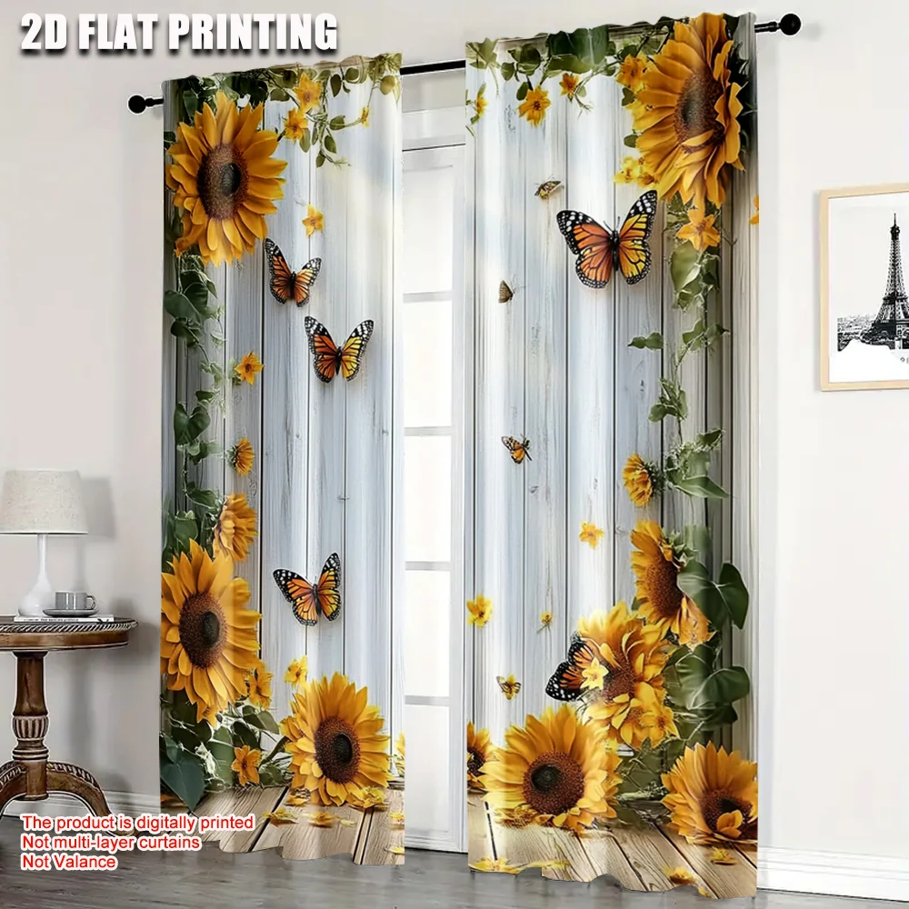 

2pc, Curtain Butterflies and sunflowers Fabric,Without Electricity Festive Wall Decor Applies to Home & Party Decoration