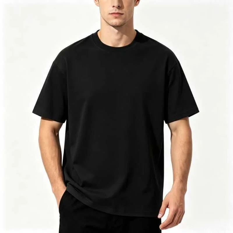 Summer Men's Pure Color Linen Breathable Loose Comfortable Matte Dark Gray Minimalist Cut Round Collar T-Shirt
