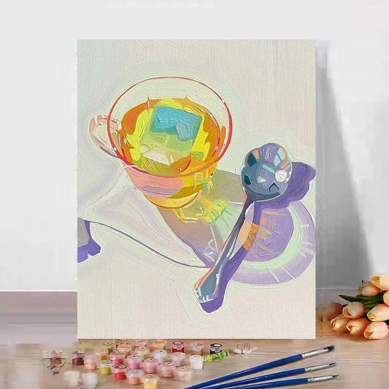 

A-0145 Hand Painted Landscape Oil Painting - Cup and Scenery Art - Wall Decor