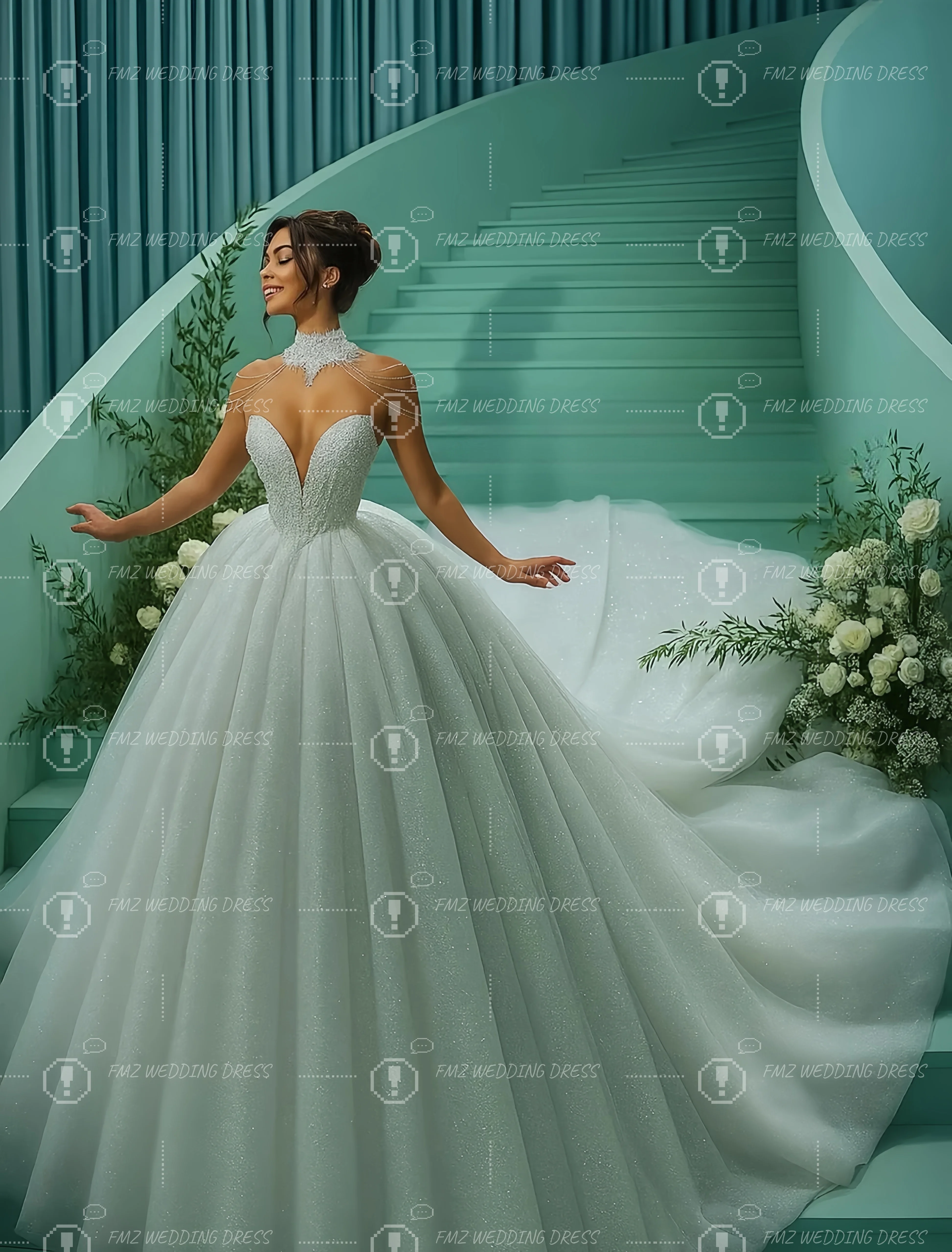 Customzied V-neck sleeveless Ball Gown splendid wedding dress vestidos de novia amanda novias amanda novias official