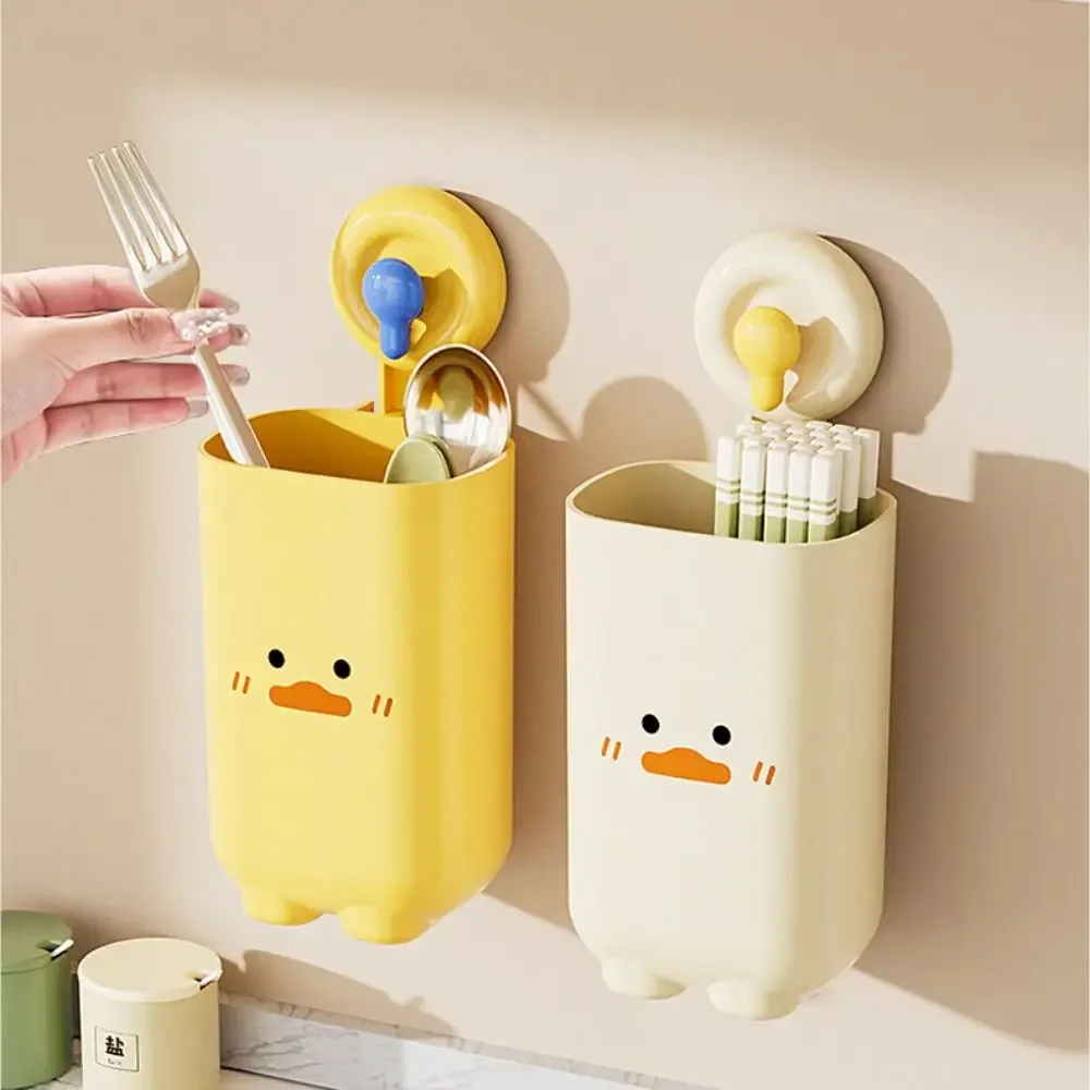 With Suction Cup Kitchen Chopsticks Storage Box Organizer Drain Rack Tableware Storage Rack Wall Mounted Spoon Holder Household
