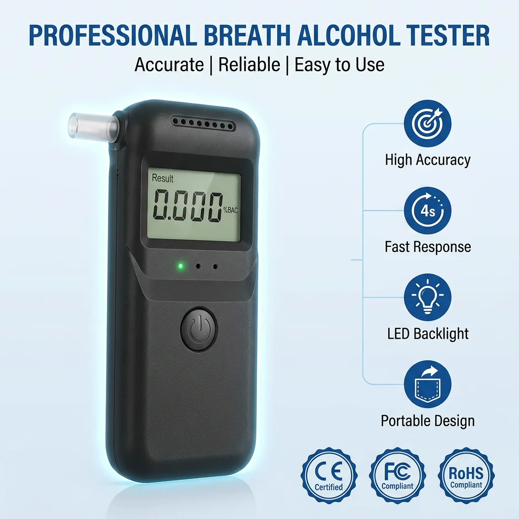 Digital Alcohol Tester Professional Alcohol Detector Breathalyzer Police Alcotester LCD Display Drunk Driving Test