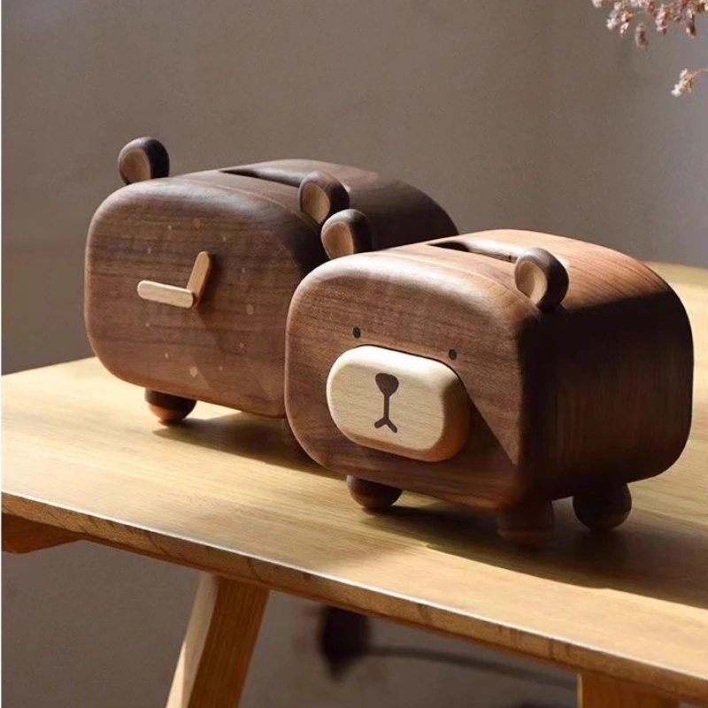 

Black Walnut Tissue Box Multifunctional Toothpick Holder Cute Desktop Decorative for Living Room Creative Home Storage Solution
