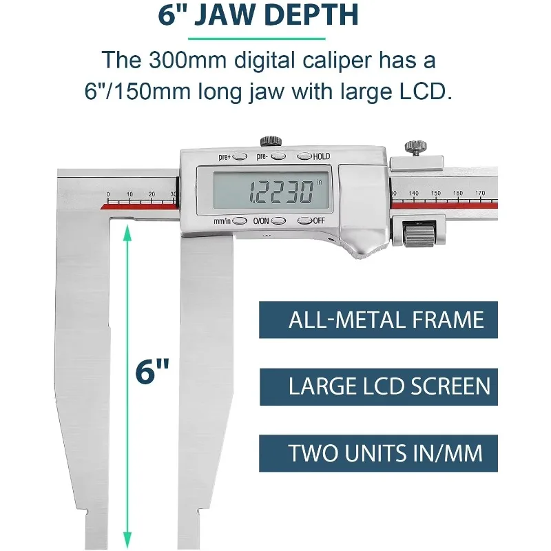 Full metal frame 12 inch heavy duty stainless steel digital caliper long jaw caliper fine measuring tool