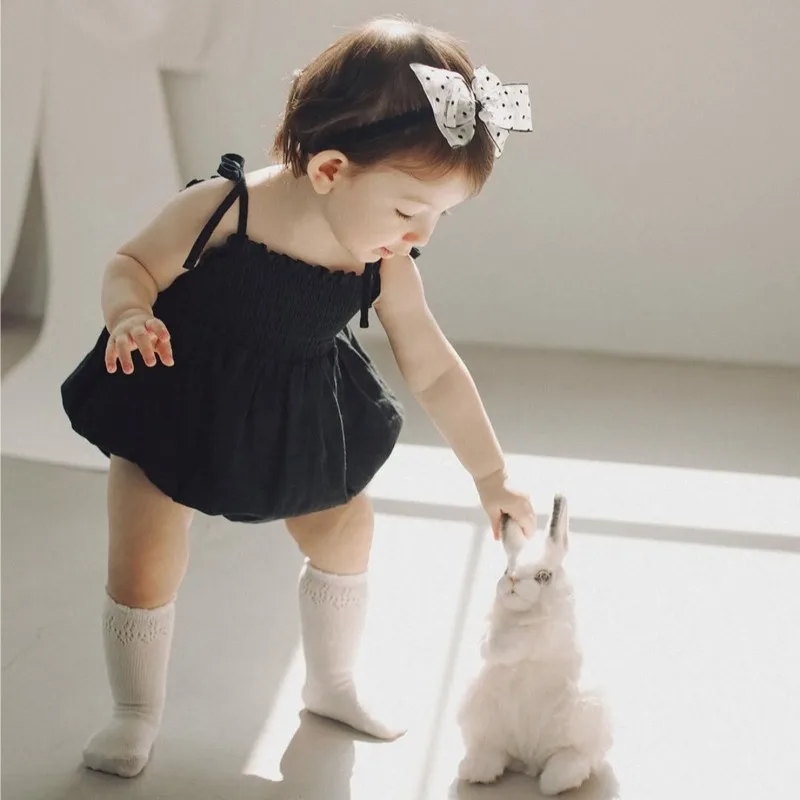 

ZOETOPKID Baby Girl Summer Bodysuit Black Shoulder Strap Bag Fart Clothes Baby Summer Thin Cotton Jumpsuit Kids Rompers