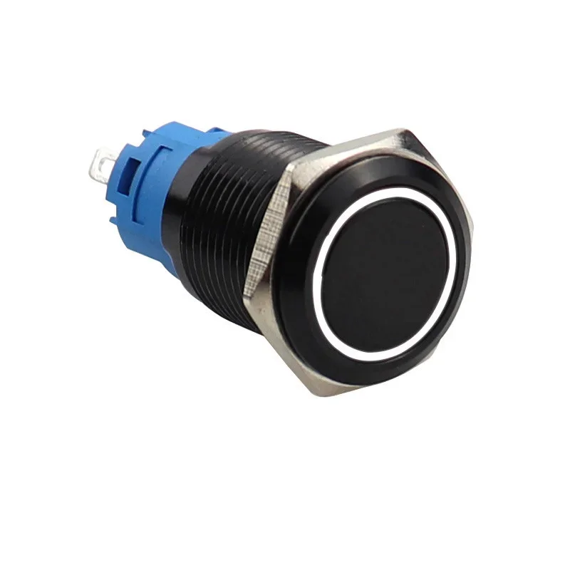 Zwart Metalen Drukknop 12/16/19/22mm Start Stop Aan Uit Momentary led Licht Schakelaar 5V 12V 24V Rood blauw wit 5PCS