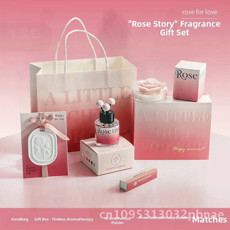 

High-End Scented Candle Gift Box Set - Atmospheric Rose Story for Valentine's Day Girl's Day Newlywed Goddess's Day Bedroom