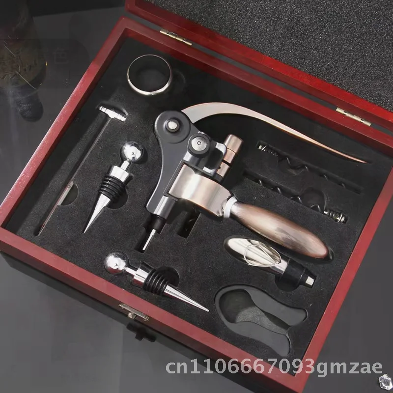 

Девятисекционный набор деревянных коробок, открывалка для бутылок красного вина, многофункциональный набор инструментов для вина из цинкового сплава с дизайном кроличьих ушей, идеальный подарок