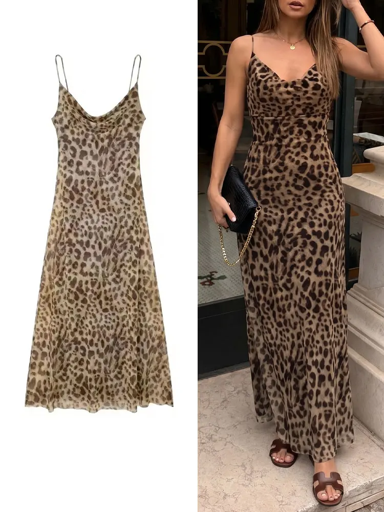 HH Elegantes Leoparden-A-Linien-Kleid 2026 Sommer Ärmelloses Rückenfreies Trägerkleid Schlankes Langes Kleid im Retro-Stil für die Abschlussfeier