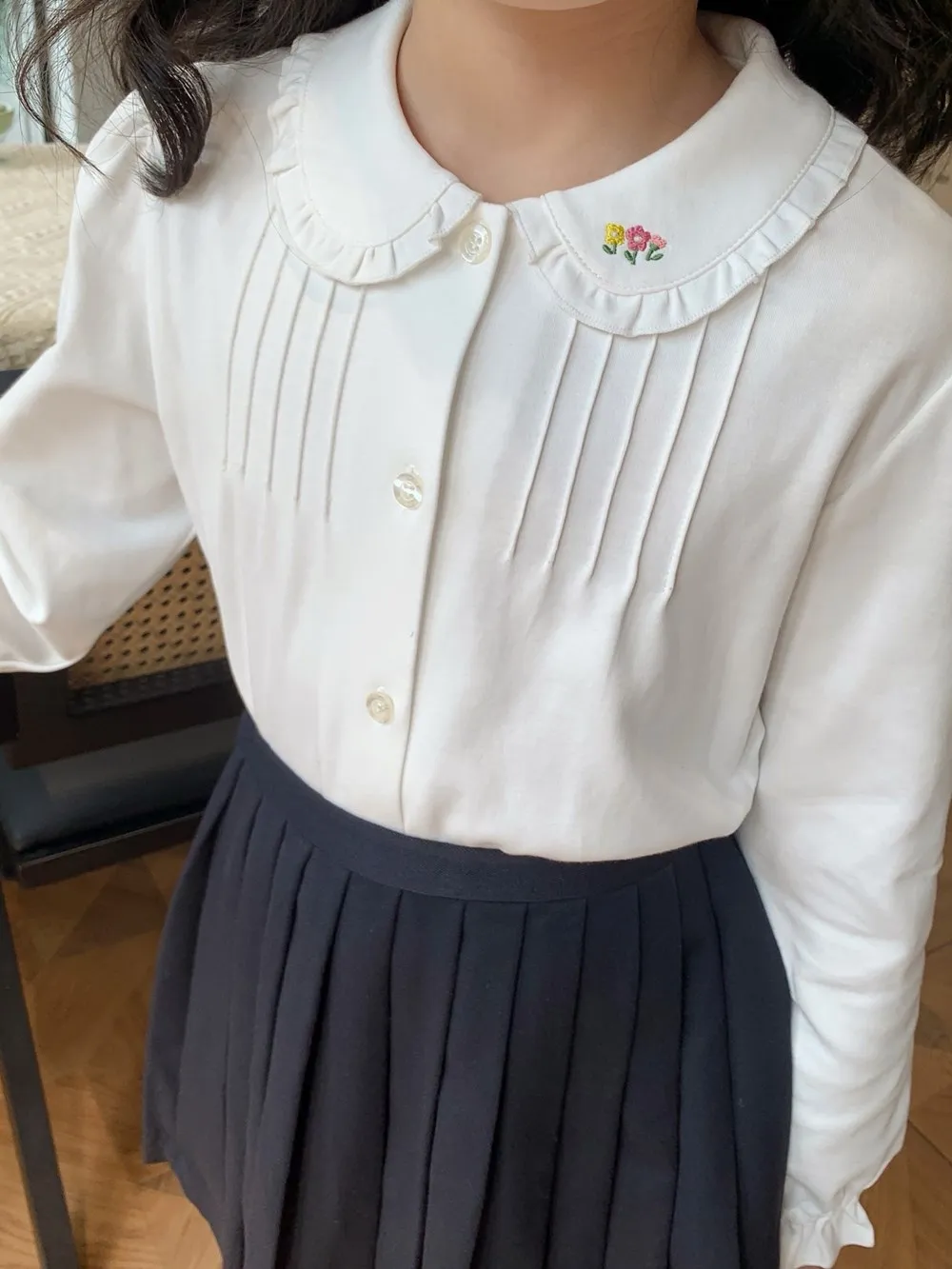 

baby girls clothes girls tops Flower pattern embroidered doll collar Sweet Blouse student style base shirt