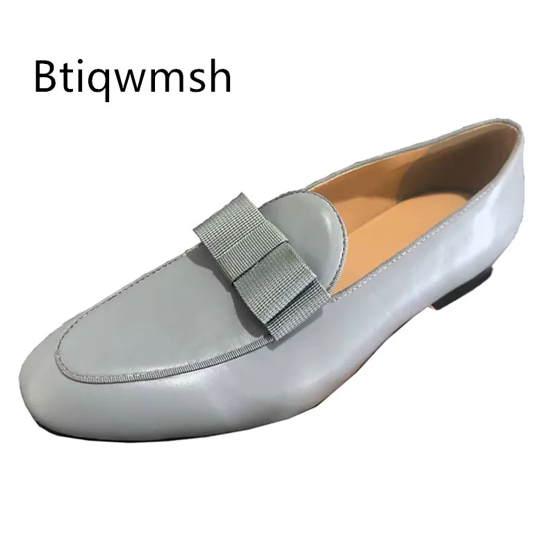 

Grey Butterfly Knot Shoes Man Pointed Toe Slip On Flats Male Fashion Party Shoes