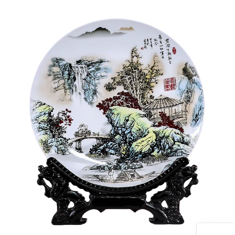 

10-дюймовая китайская фарфоровая тарелка Famille Rose, розовая фарфоровая тарелка, украшения для домашнего декора, керамический декор для гостиной, настольное украшение