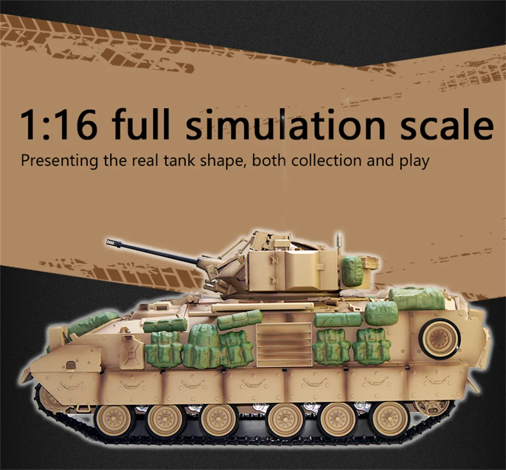 COOLBANK Model Bladeli M2A2 1/16 2.4G RC Main Battle Tank Smoke Sound Recoil Shooting LED Light Vehicles Models RTR Toys