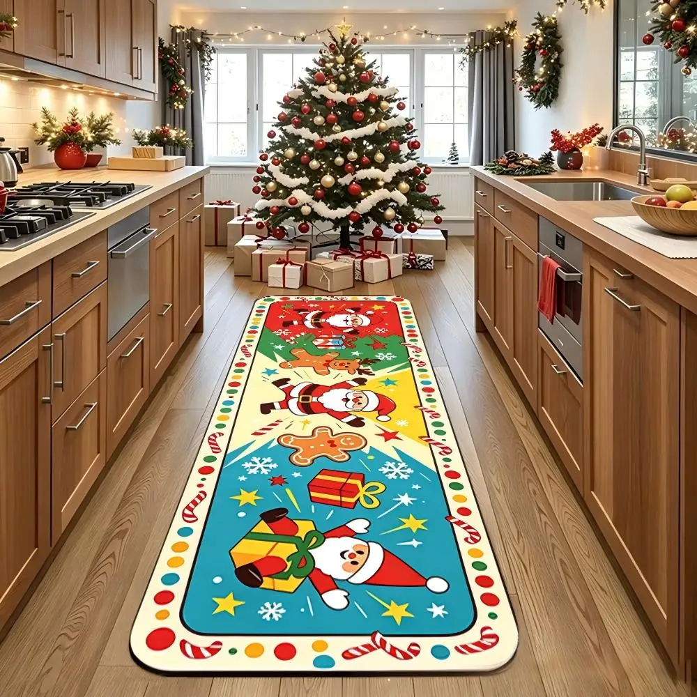 Christmas Runner Rug Cute Gingerbread Man Printed Long Kitchen Hallway Mat Non Slip Washable Floor Carpet Decor