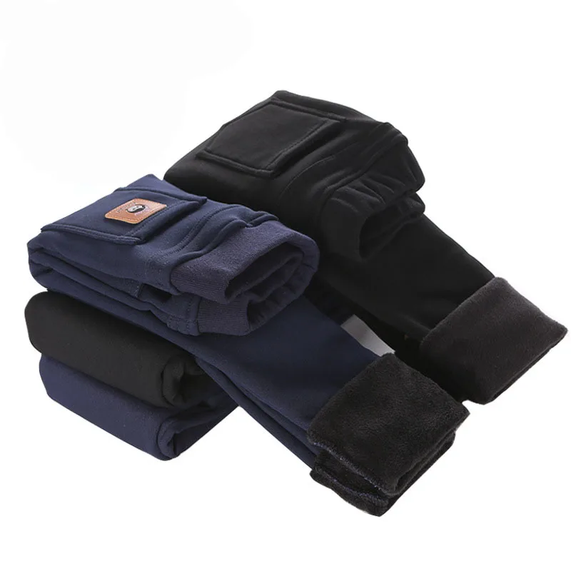 Mode Winter Baby Meisjes Jeans Warme elastische taille broek Kinderen Dikker Jeans Twee kleuren Kinderen Lange broek voor 4-14 jaar