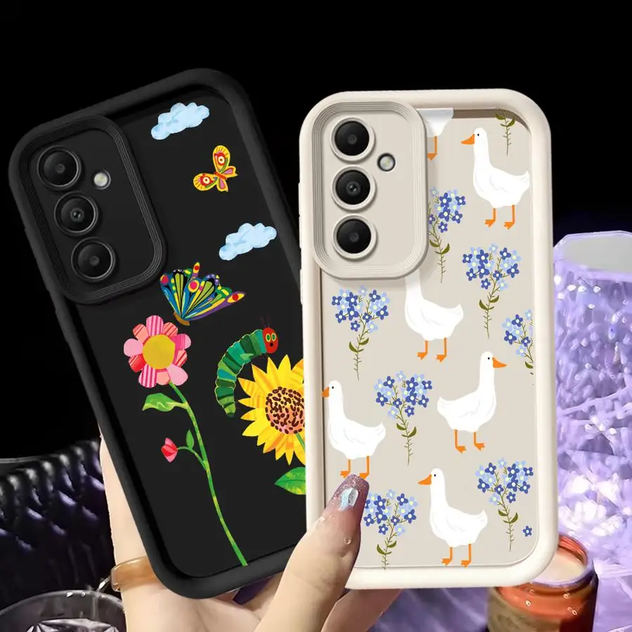 Cartoon Duck Flower Phone Cover Case for Samsung Galaxy A23 A56 A51 A73 A35 A36 A26 A32 A71 A72 A34 A53 A54 A15 A16 A12 A13