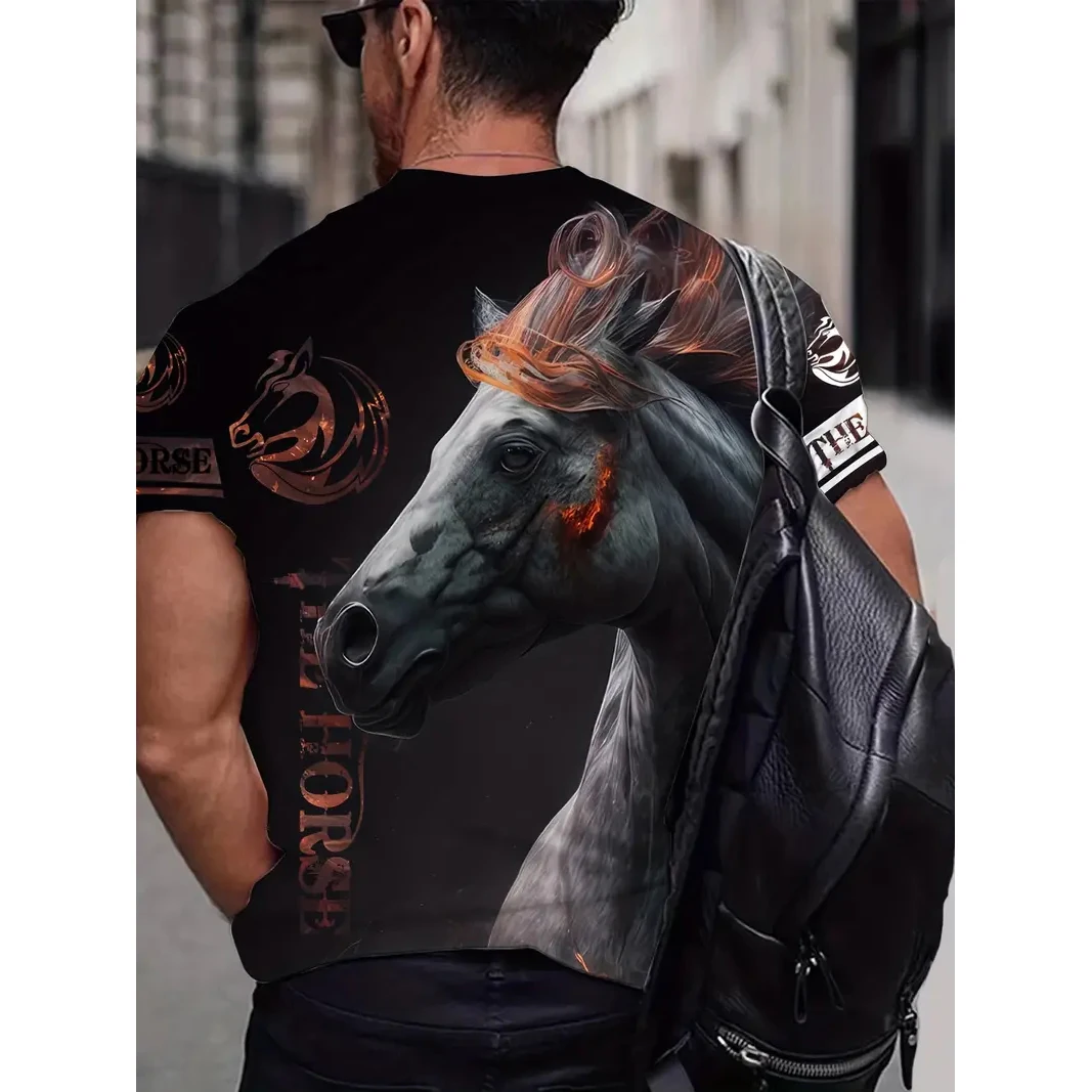 Casual Men's T-Shirt Horse Design 3d Print Summer Outdoor Short Sleeve Fashion Street Pullover Oversized Male Clothing Tee Shirt