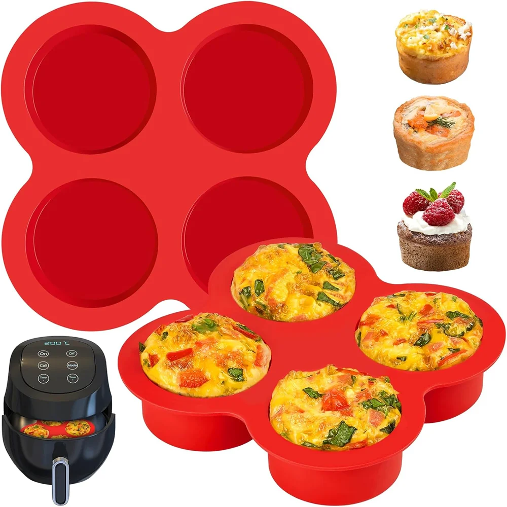 Silicone Egg Mold Air Fryer Egg Pan Reusable 4-Cavity Muffin Cake Baking Mould Kitchen Cooking Accessories