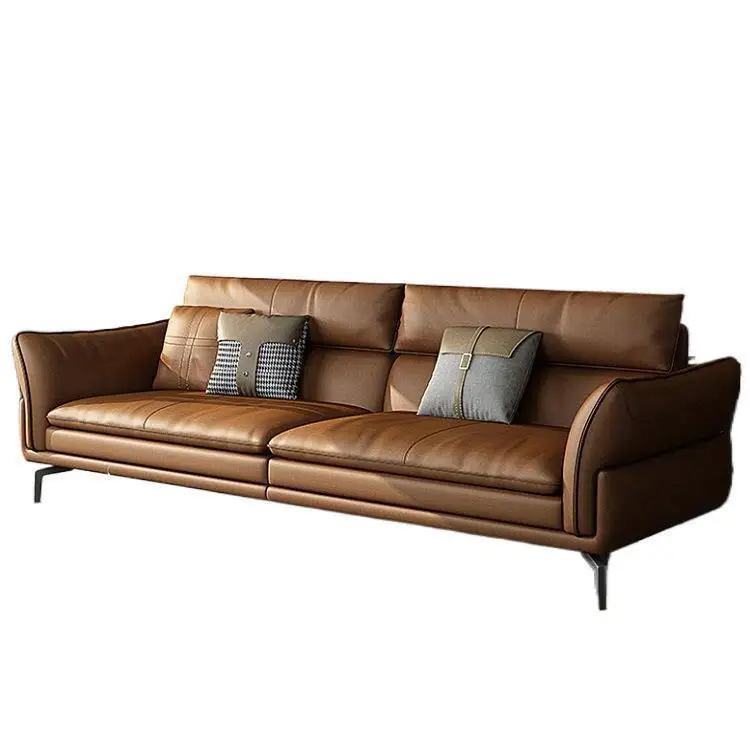 

Italian minimalist, leather sofa, first layer cowhide straight row simple modern small apartment sofa
