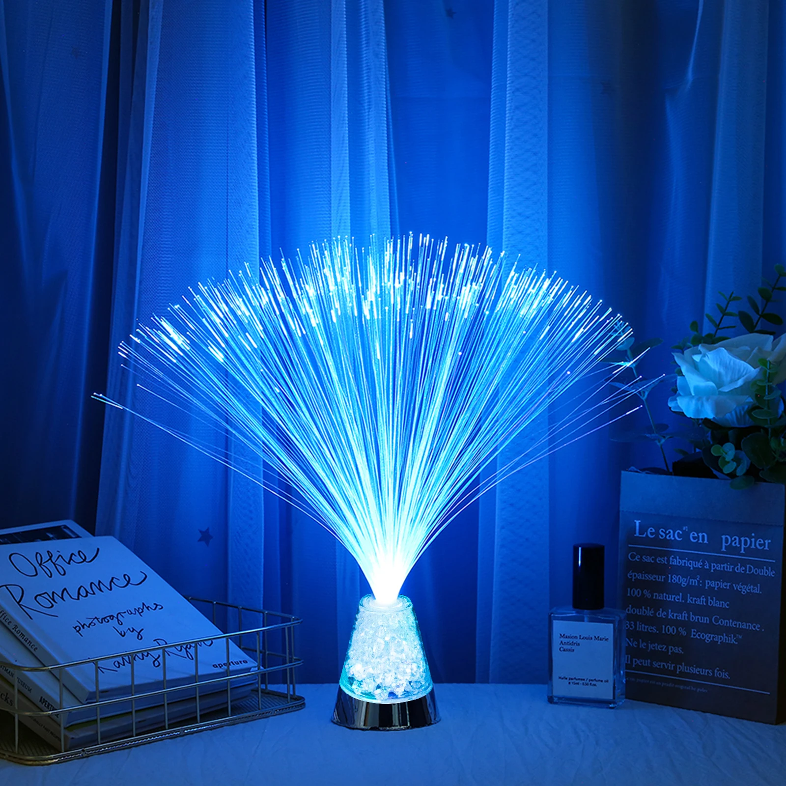 

Night LED Decorative Lamp Optical Fiber Design Bedside Tabletop Lamps Remote Control Home Decoration Practical Lighting