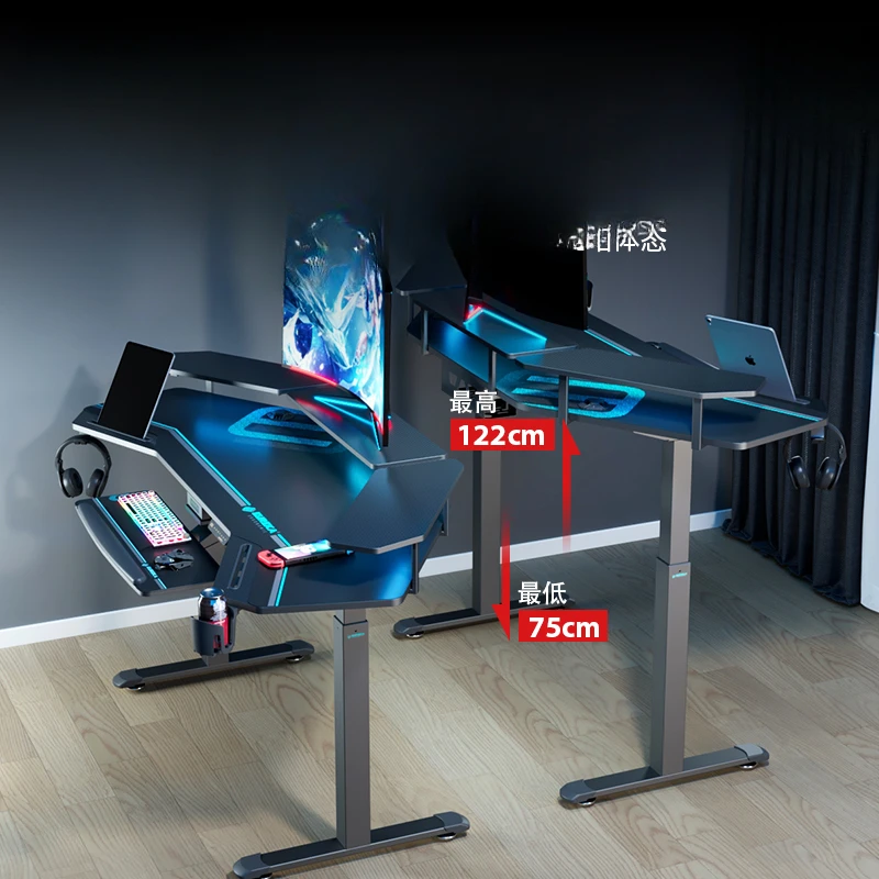 Eléctrico Lifting Office Desk com Fibra De Carbono Textura, Esportsdual Motor