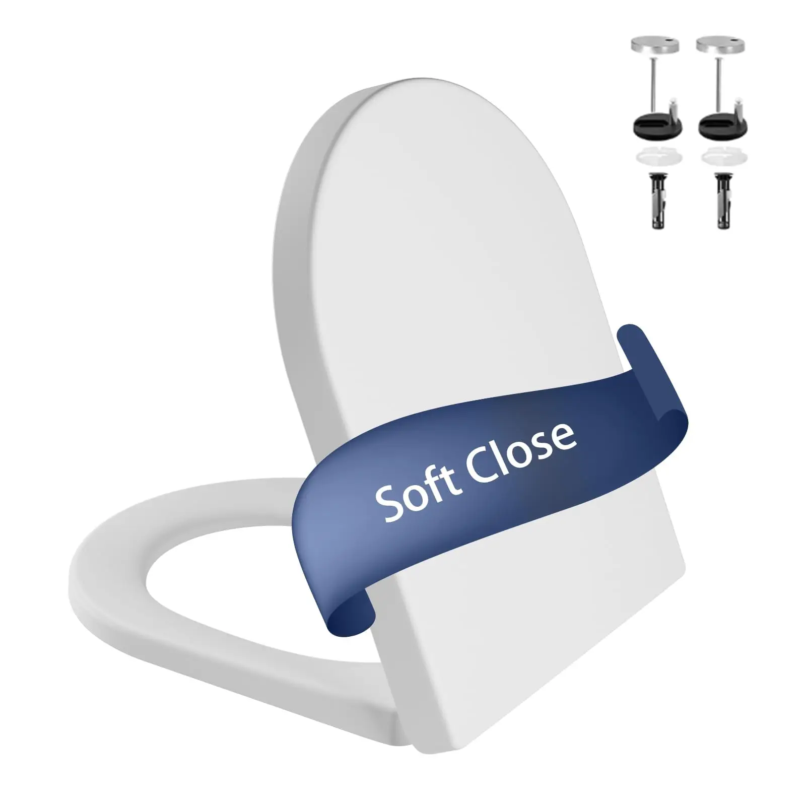 Asiento de inodoro en forma de D con descenso automático y liberación rápida – Antibacteriano, plástico resistente, bisagras estables de acero inoxidable