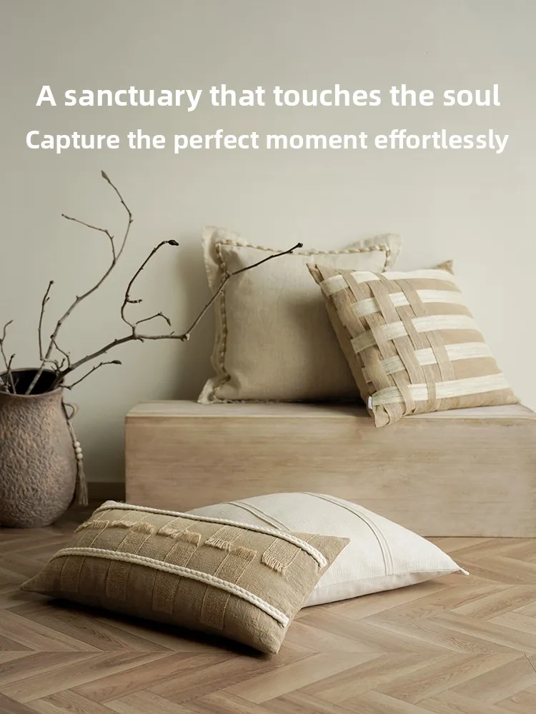 

I Цветная кружевная отделка, хлопковая льняная подушка, подушка для гостиной, дивана, подушка для изголовья, ваби-саби, квадратная подушка