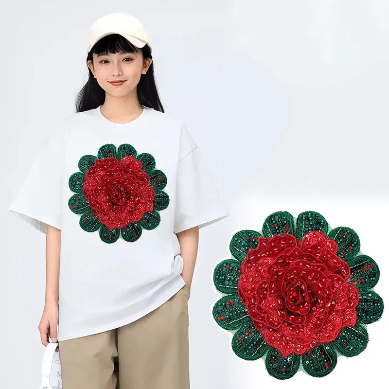 

Red and Green Full Rhinestone Rose Heavy Industry Corsage Exaggerated Rose DIY Temperament Suit Clothing Skirt Decor Accessories