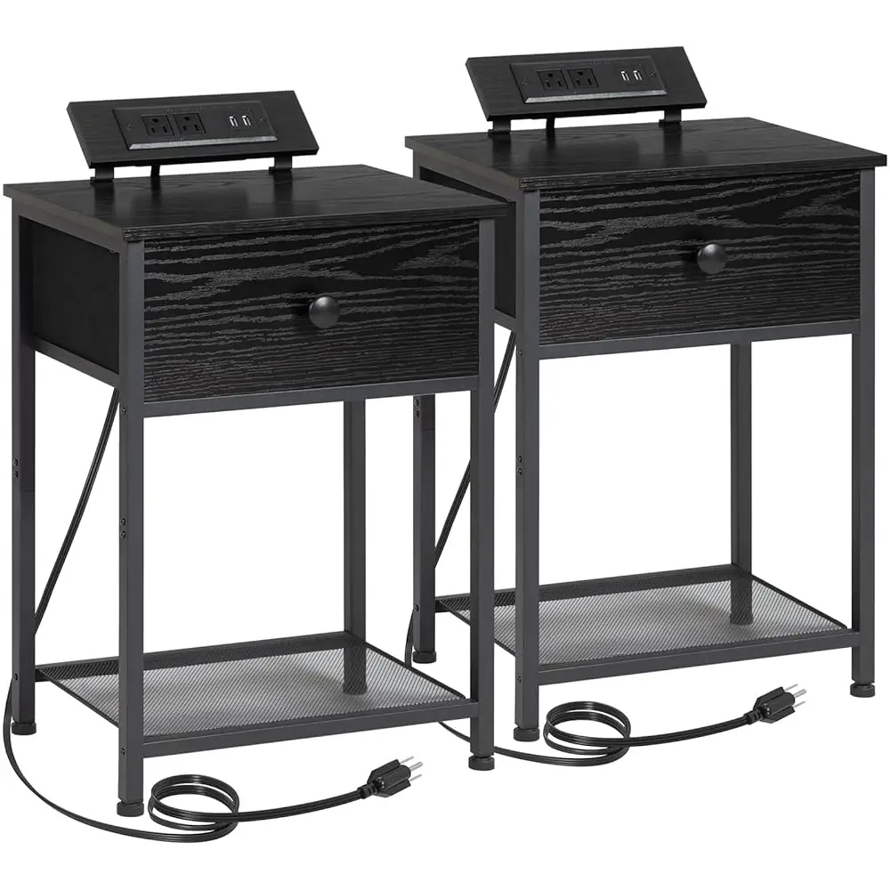 

Прикроватная тумбочка, набор из 2 шт., небольшие торцевые столики для гостиной с зарядной станцией, тонкий прикроватный столик с тканью