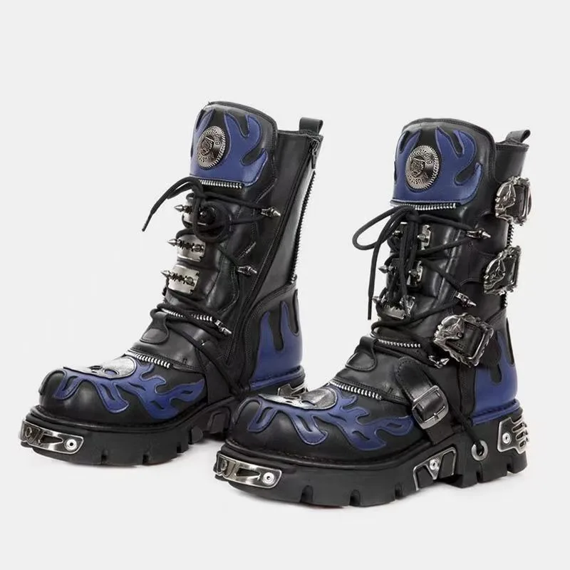 Four Seasons Fashion Quality Comfortable Punk Gothic Knee Length Boots with Metal Decoration 35-45 High Heels Motorcycle Boots