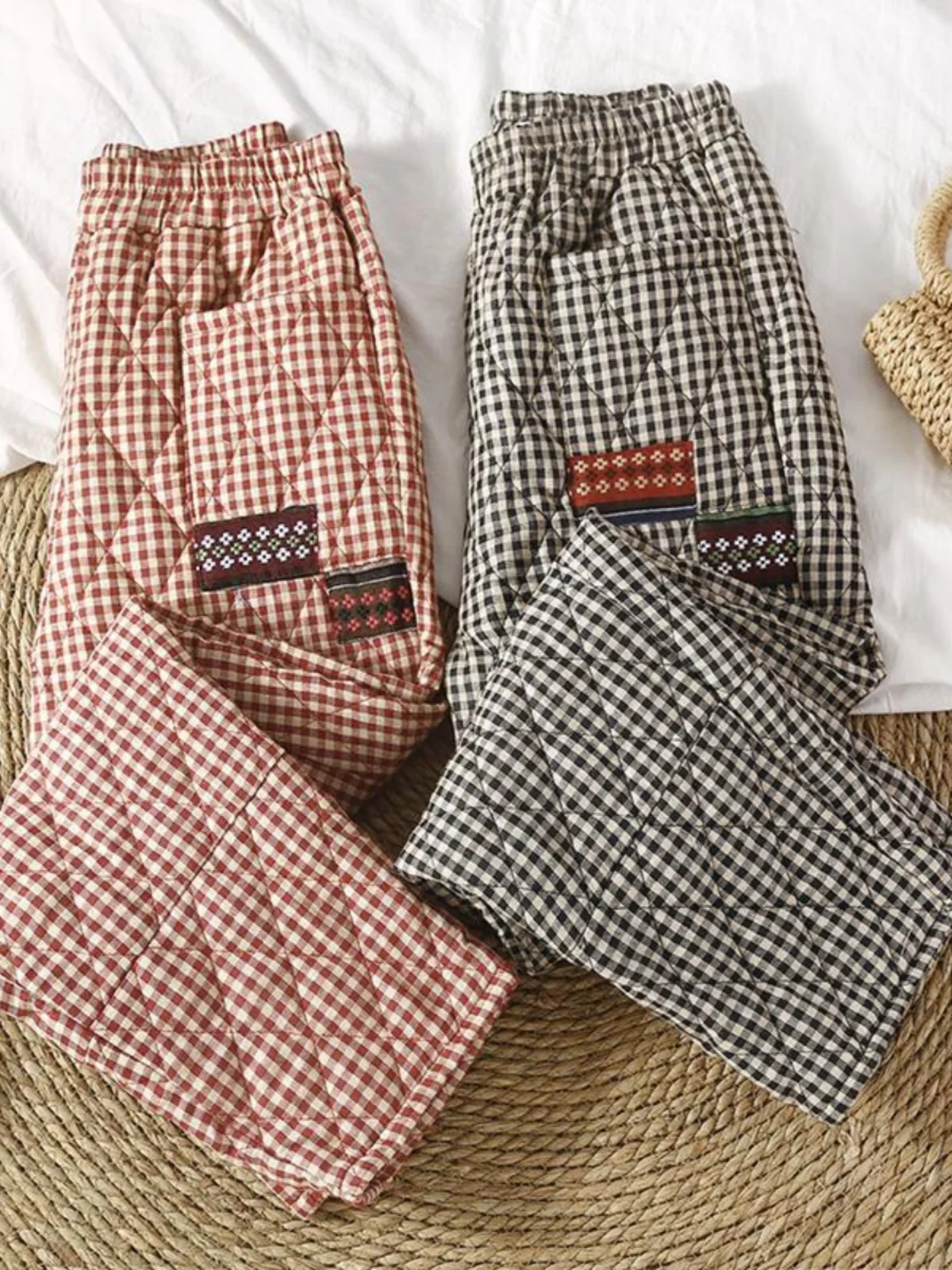 

Женские брюки из утепленного хлопка, зимние, в стиле ретро, этнические, с лоскутным узором, свободные, прямые, длинные брюки