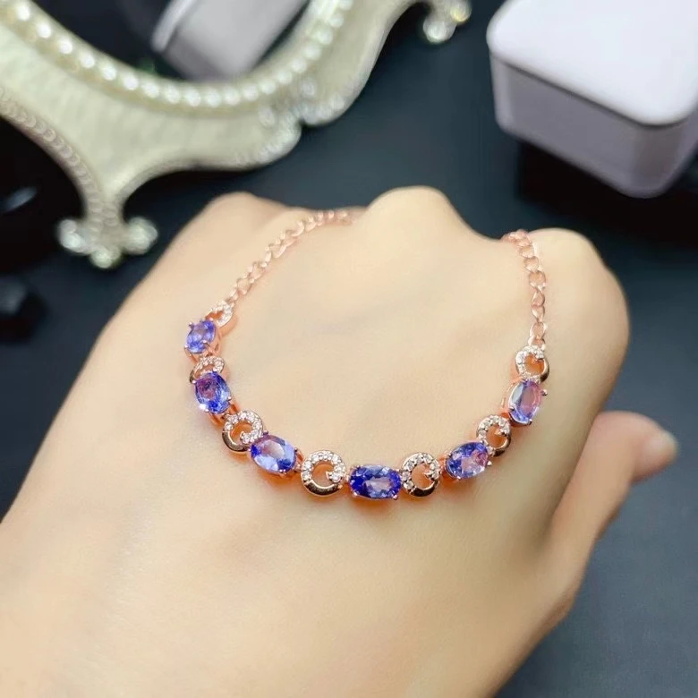 

100% Natural Tanzanite Bracelet for Wedding 4mm*6mm Light Blue Tanzanite Silver Bracelet 925 Silver Gemstone Bracelet