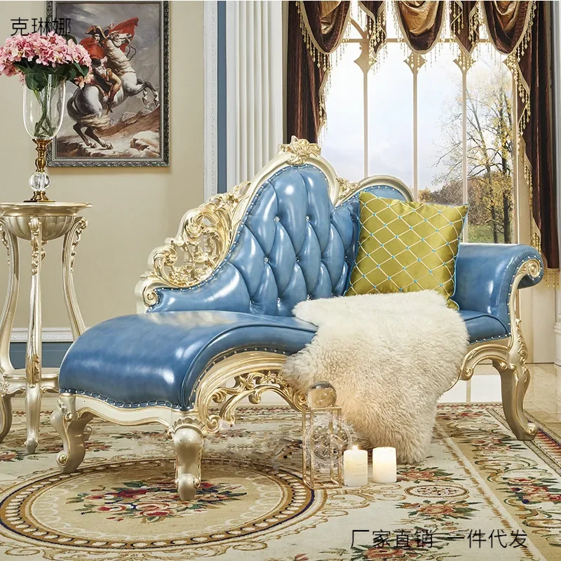 For Antique Solid Wood Chaise Lounge Single Beauty Couch Retro European Light Luxury Style Bedroom End of Bed Sofa Lazy Chair