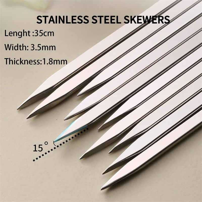 الفولاذ المقاوم للصدأ الشواء سيخ قابلة لإعادة الاستخدام شواء كباب أسياخ للتخييم في الهواء الطلق نزهة أدوات أدوات الطبخ 10/30 قطعة