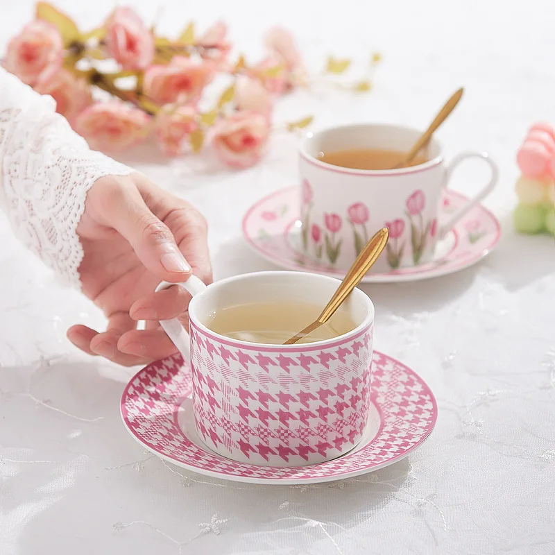 

Tulip-Inspired Fresh Chic Coffee Cups Couple'S Pink Mugs For Home Use High-Aesthetic Afternoon American-Style Sophisticated Cup