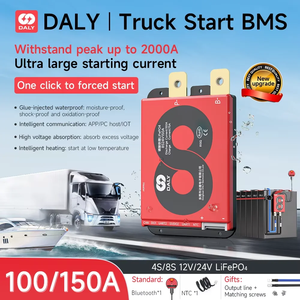 

Daly Smart Bms 4S 8S LiFepo4 Truck Lithium Battery BMS Voltage 24V 48V 100A 150A 200A for Car Starting