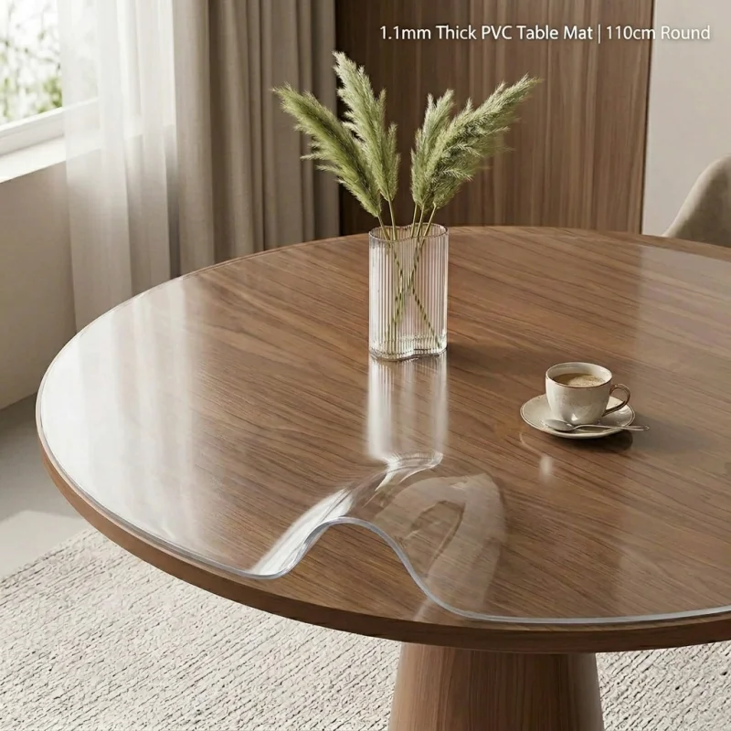 1pc 1.1mm Clear Round PVC Table Cover Waterproof Oilproof Transparent Tablecloth for CircularTable 100cm 110cm 120cm Soft Glass