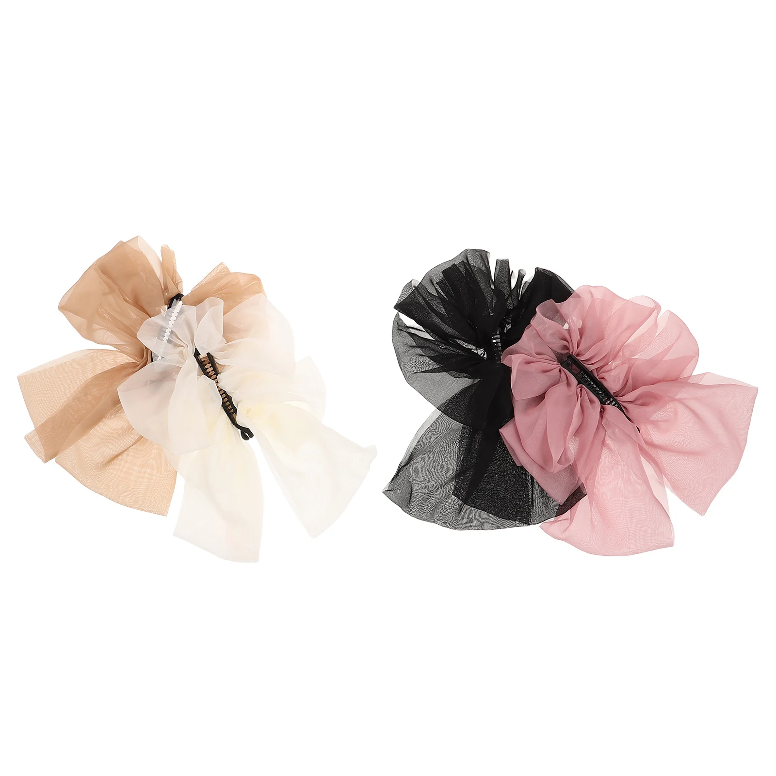 

4pcs Big Bow French Aesthetic Bow Banana For Women Multilayer Design Secure Hold Comfortable Ponytail Holders Vintage Large