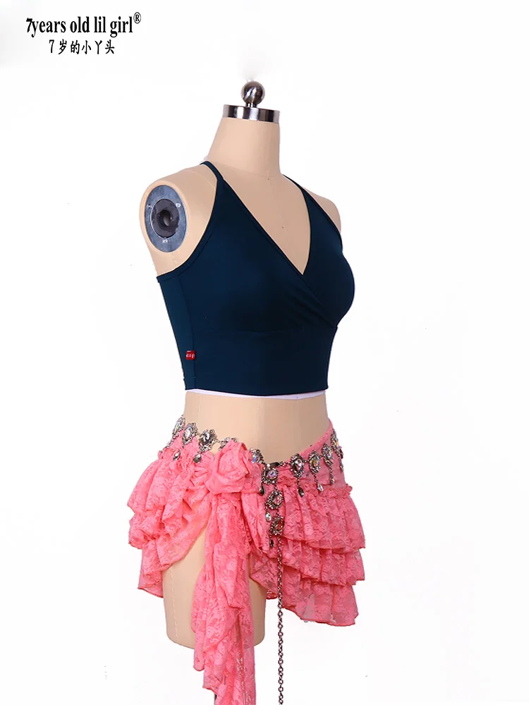 Falda de encaje para danza del vientre, disfraz de actuación, falda con bufanda a la cadera con abertura largaBPP0104