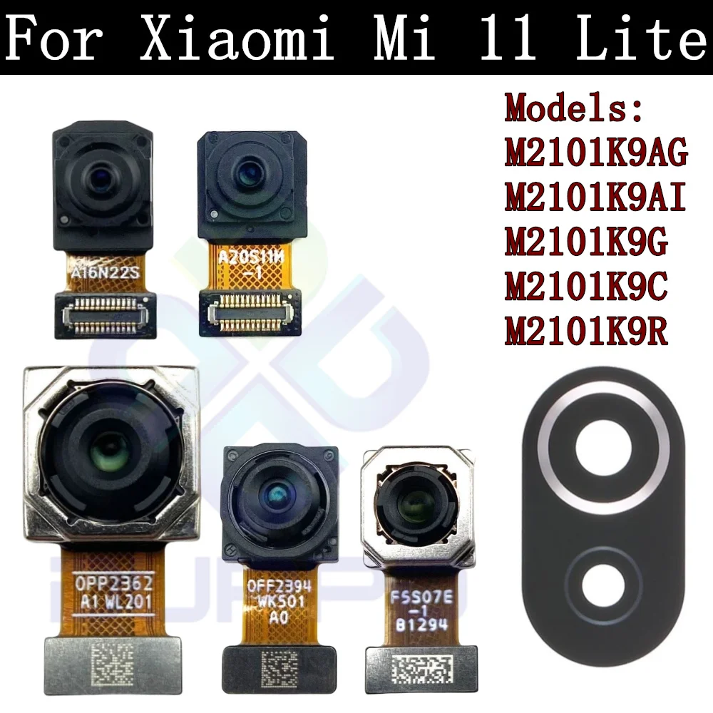 Original Rear Camera Flex Cable for Xiaomi Mi 11 Lite, 4G, 5G Front Selfie, Small Facing Main Back Camera, Glass Lens