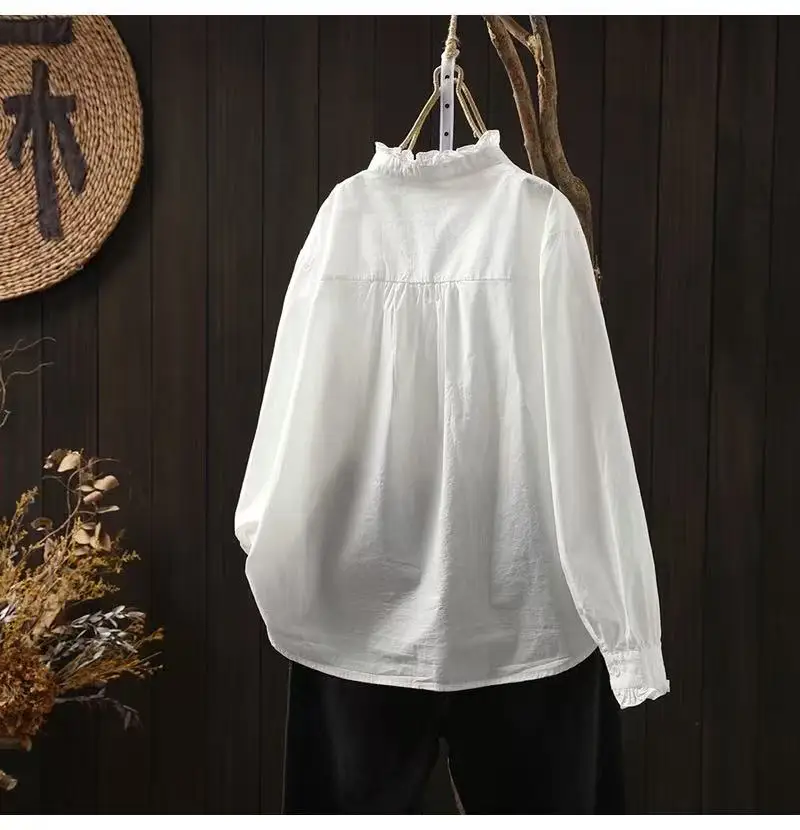 2025 Blusas Mujer De Moda Camicie eleganti da donna 100% cotone Camicetta a pieghe Camicia da donna Top lunghi Abbigliamento da donna