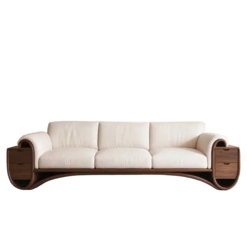 

New Chinese Black Walnut Solid Wood Sofa Living Room Modern Simple Office Inline Solid Wood Sofa Furniture