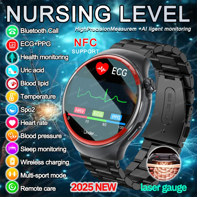 

2025 НОВЫЕ Смарт-часы Health Expert Laser Cure Артериальное давление Мужчины HRV Сердечный ритм Пульс Сон NFC Bluetooth Вызов Монитор тела Часы